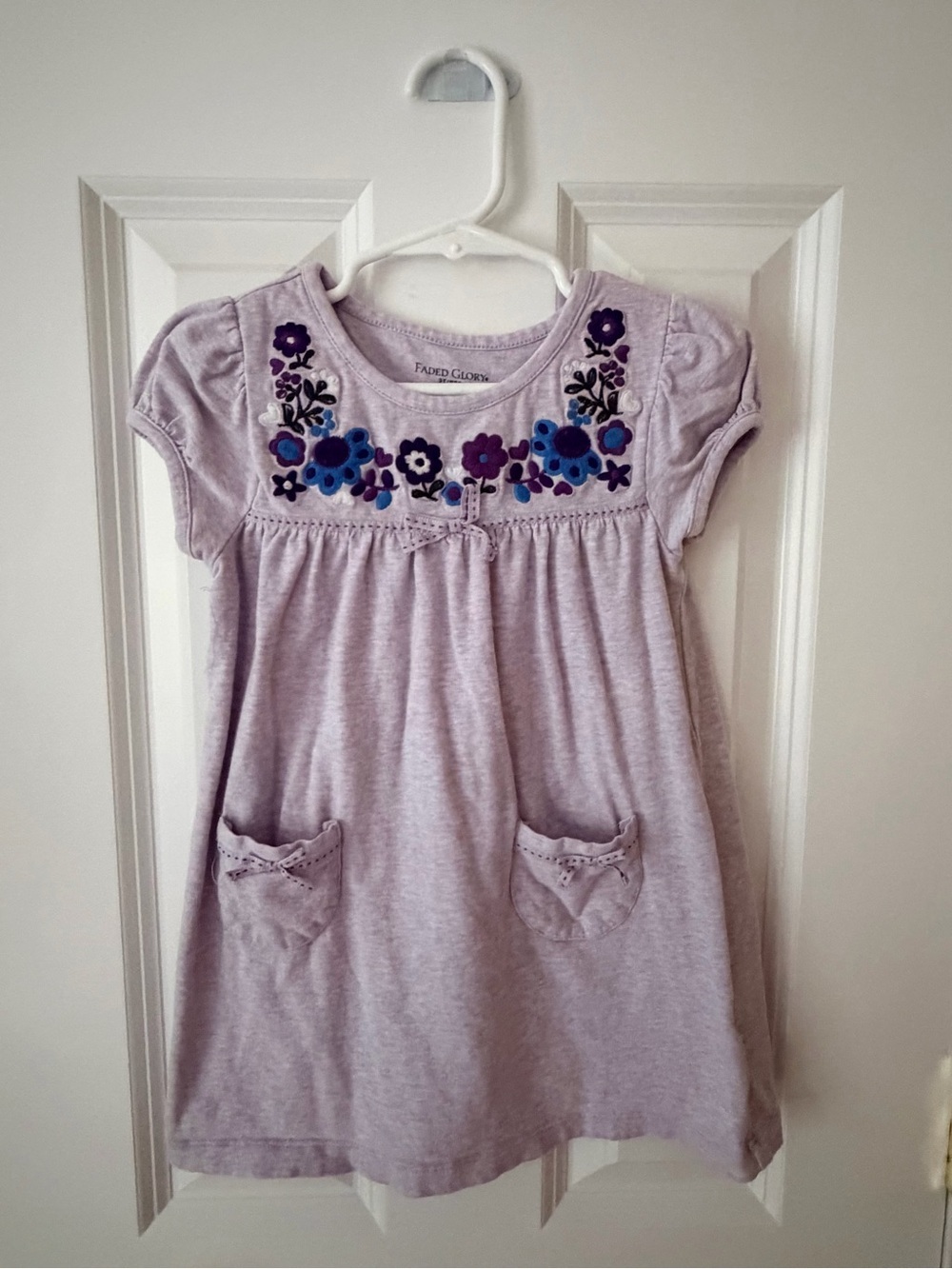 Faded Glory Lavender Girls' Floral Embroidered Pocket Dress